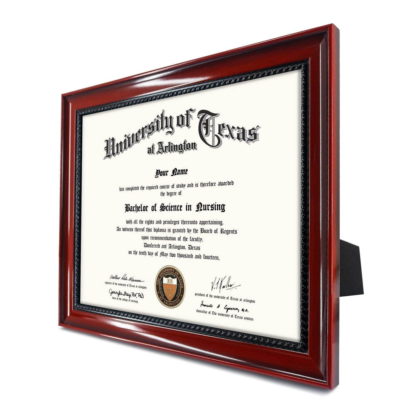Solid Wood Diploma Degree Frame for 8.5x11 Certificates,Cherry Finish with Intricate Black Rope Detail,UV Protection Acrylic