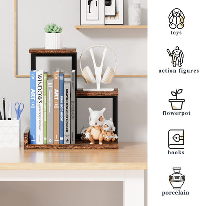 Wood Desktop Shelf - Freestanding Small Bookshelf Desk Hutch Supplies Organizers, 3 Tier Storage Display Display Rack Office Decor, Stand Shelves with Metal Frame for Books/Plants/Toys