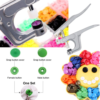 1440Pcs Plastic Snap Buttons No-Sew Snap Fasteners T5 Snaps with Snaps Pliers Kit for Clothing Sewing,Rain Coat,Bibs,Clothes Crafting(24 Colors,360Sets)