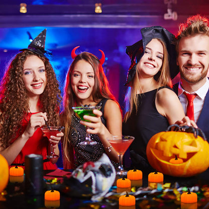 Halloween 12 Pack LED Pumpkin Lights, Jack-O'-Lantern, Small Orange Flickering Tea Lights, for Halloween, Fall Festival Decorations