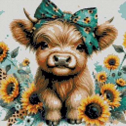 Cow Stamped Cross Stitch Kits for Adults Beginner, Sunflowers Counted Cross Stitch Kits Printed Stitching Cute Patterns Dimensions Needlepoint Art Crafts Embroidery Kits for Adults Beginners