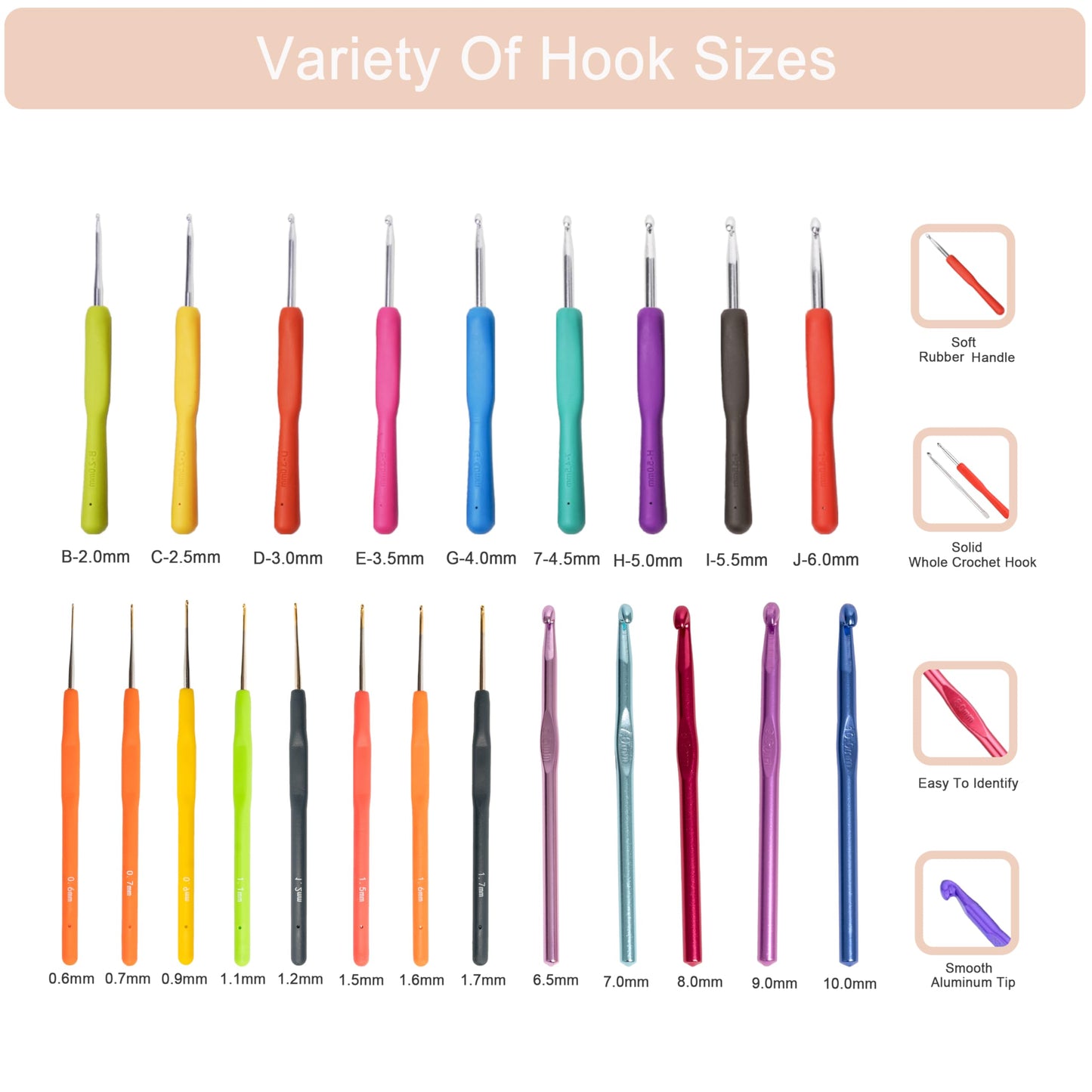 Crochet Hooks Kit with Case, 95-Piece, Ergonomic Crochet Needles Weave Yarn Kits DIY Hand Knitting Art Tools for Beginners and Experienced Crochet Lovers