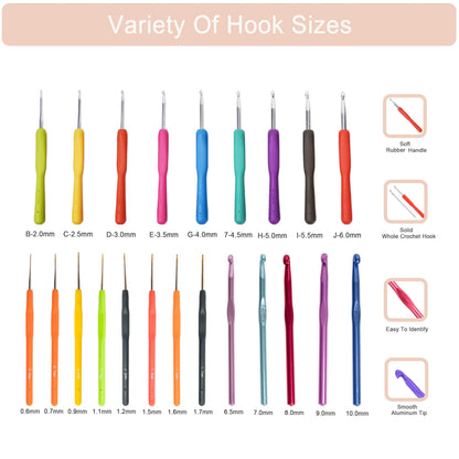 Crochet Hooks Kit with Case, 95-Piece, Ergonomic Crochet Needles Weave Yarn Kits DIY Hand Knitting Art Tools for Beginners and Experienced Crochet Lovers