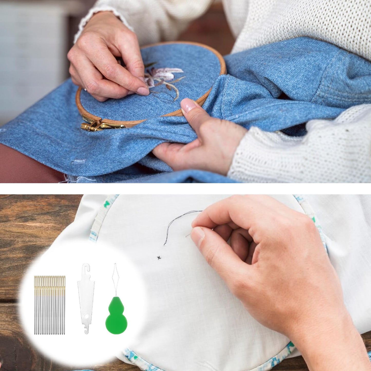 Cross Stitch Needles Size 26 Gauge Embroidery Hand Needles Sewing Needles, 100PCS Cross Stitch Needles + 2 Needle Threader in Transparent Box Large Eye Sewing Needles for Cross Stitching Supplies