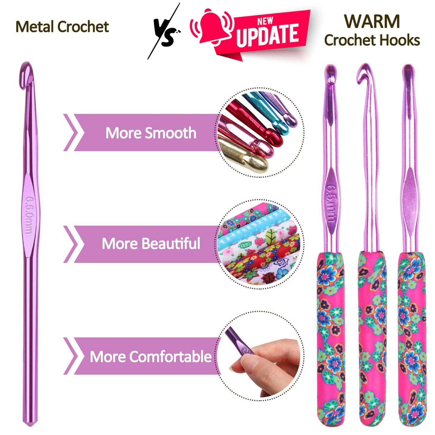 Warm Crochet Hooks Large, 10mm 9mm 8mm 7mm 6.5mm Large Crochet Hooks for Chunky Yarn Blanket Sweater Thick Wool, Big Crochet Kit for Arthritic Hands Knitting & Crochet Supplies