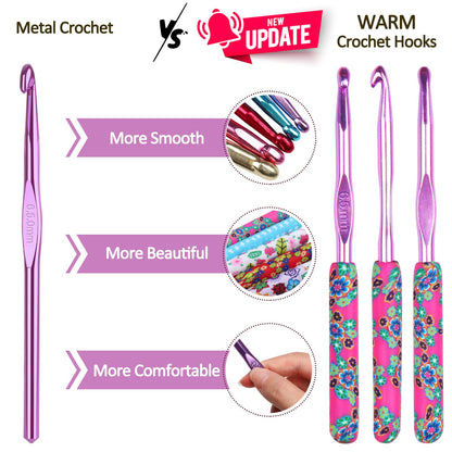 Warm Crochet Hooks Large, 10mm 9mm 8mm 7mm 6.5mm Large Crochet Hooks for Chunky Yarn Blanket Sweater Thick Wool, Big Crochet Kit for Arthritic Hands Knitting & Crochet Supplies