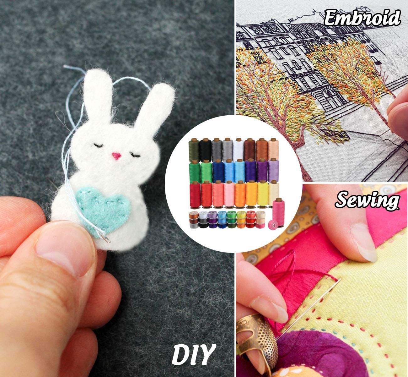 50Pcs Bobbins Sewing Thread Kit, 400 Yards Sewing Thread Spools, Prewound Hand & Machine Thread, Sewing Machines Thread for Brother Singer Janome Juki Serger Machine, 25 Colors