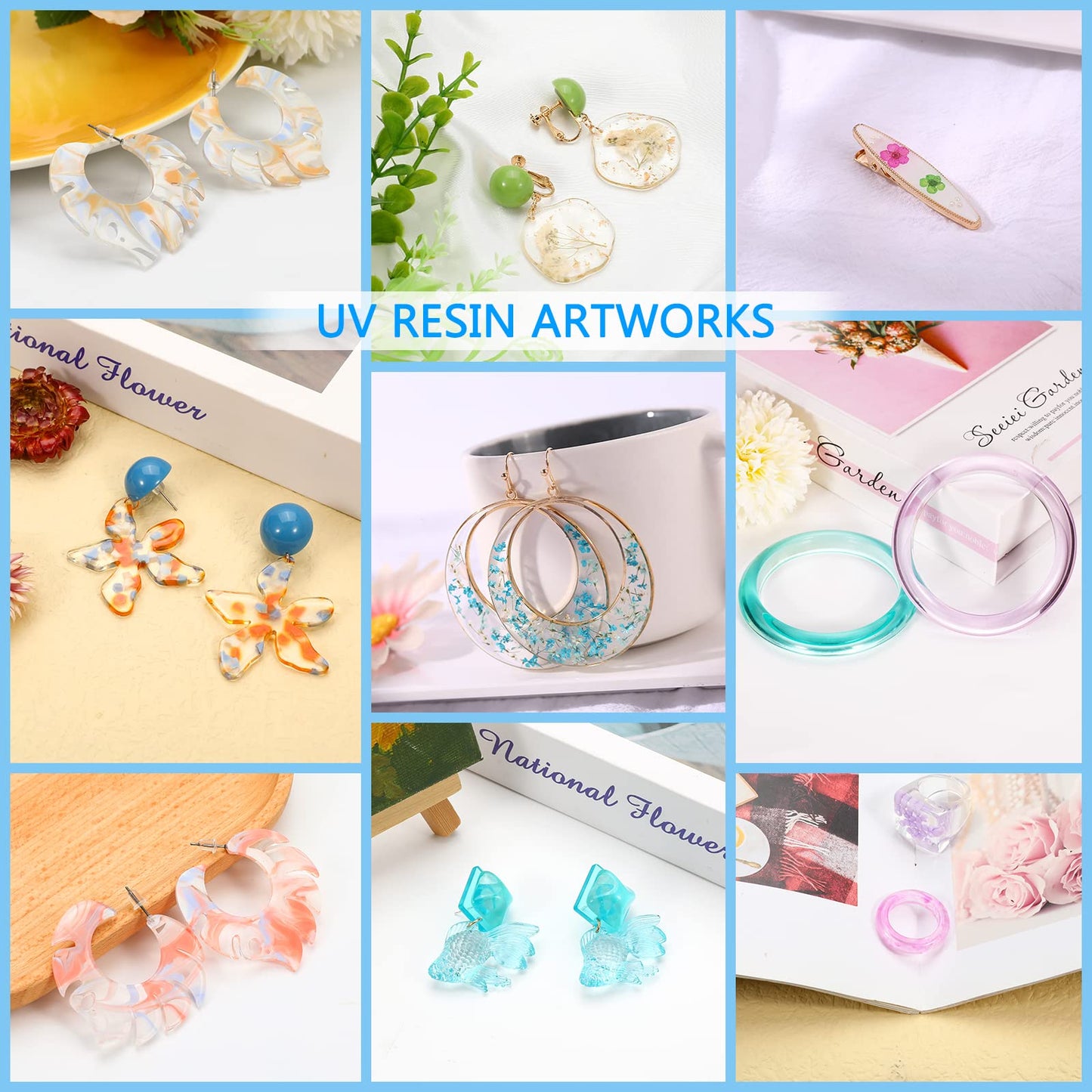 UV Resin with Light - 200g Upgraded Hard Type Crystal Clear Ultraviolet Curing UV Resin Kit, 8 Lamp Beads UV Light, UV Resin with Light for Craft Jewelry Making