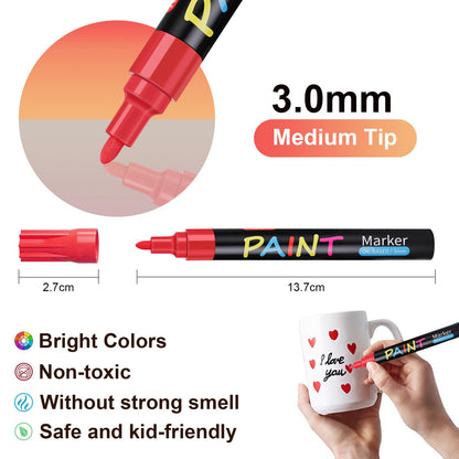 Paint Pens Paint Markers, 20 Colors Oil-Based Waterproof Marker Pen Set, Never Fade Quick Dry and Permanent, Works on Rocks Painting, Wood, Fabric, Plastic, Canvas, Glass, Mugs