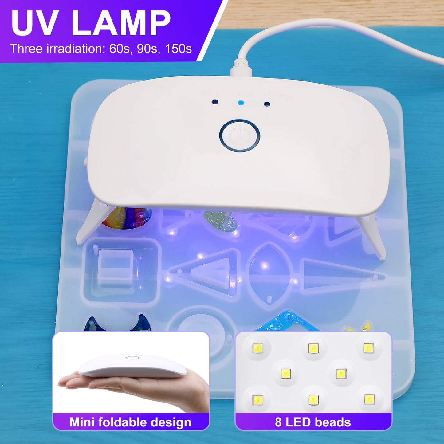 UV Resin with Light - 200g Upgraded Hard Type Crystal Clear Ultraviolet Curing UV Resin Kit, 8 Lamp Beads UV Light, UV Resin with Light for Craft Jewelry Making