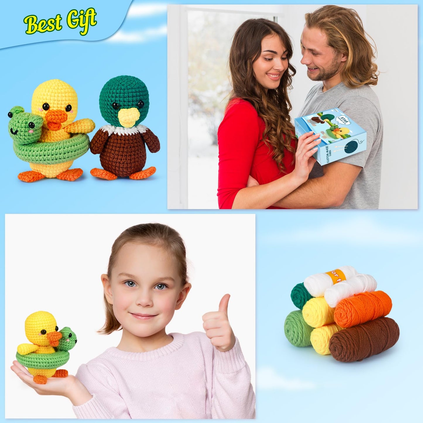 Crochet Kit for Beginners with Step-by-Step Video Tutorials, DIY Knitting Supplies for Adults & Kids, Ducks (45%+ Yarn)