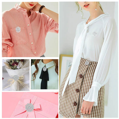 36 Pieces Crystal Rhinestone Flower Brooches for DIY Craft Party (Silver 36pcs)