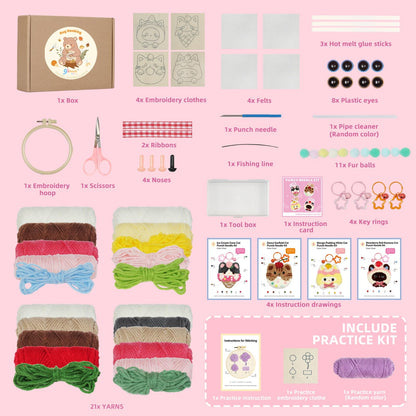 embroidery kit for beginners,punch needle kits,punch needle kits adults beginner,punch needle kit for beginners,including printed patterns, needles, easy to follow instructions, and videos-Cat Family