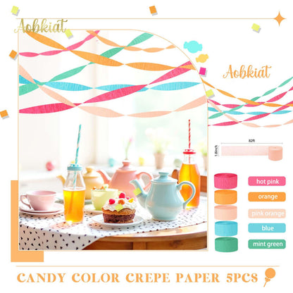 5 Rolls Rainbow Party Streamers Crepe Paper,Candyland Party Decorations for Christmas,Birthday,Wedding,Bachelorette,Bridal/Baby Shower,Hanging Candyland Backdrop Decoration