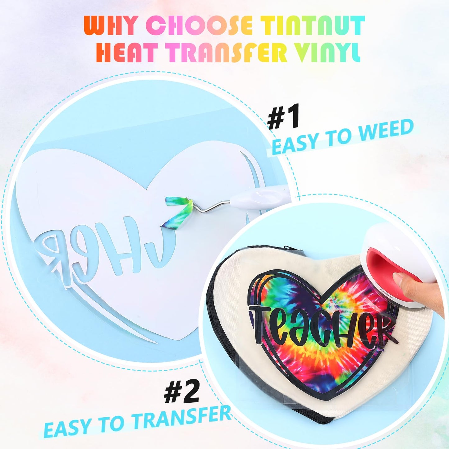 Tie Dye HTV Heat Transfer Vinyl - 12 Sheets Bundle, 10x12 Inch, Watercolor Swirl Patterned HTV for T-Shirts, Compatible with Cricut or Silhouette Cameo