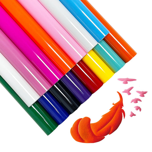 12" x 10" Iron-On 3D Puff Heat Transfer Vinyl Sheets - Pack of 15, 3D Vinyl for DIY T-Shirts & Fabrics, Easy Cut & Weed, Durable Vinyl for Heat Press Assorted Color HTV Sheets