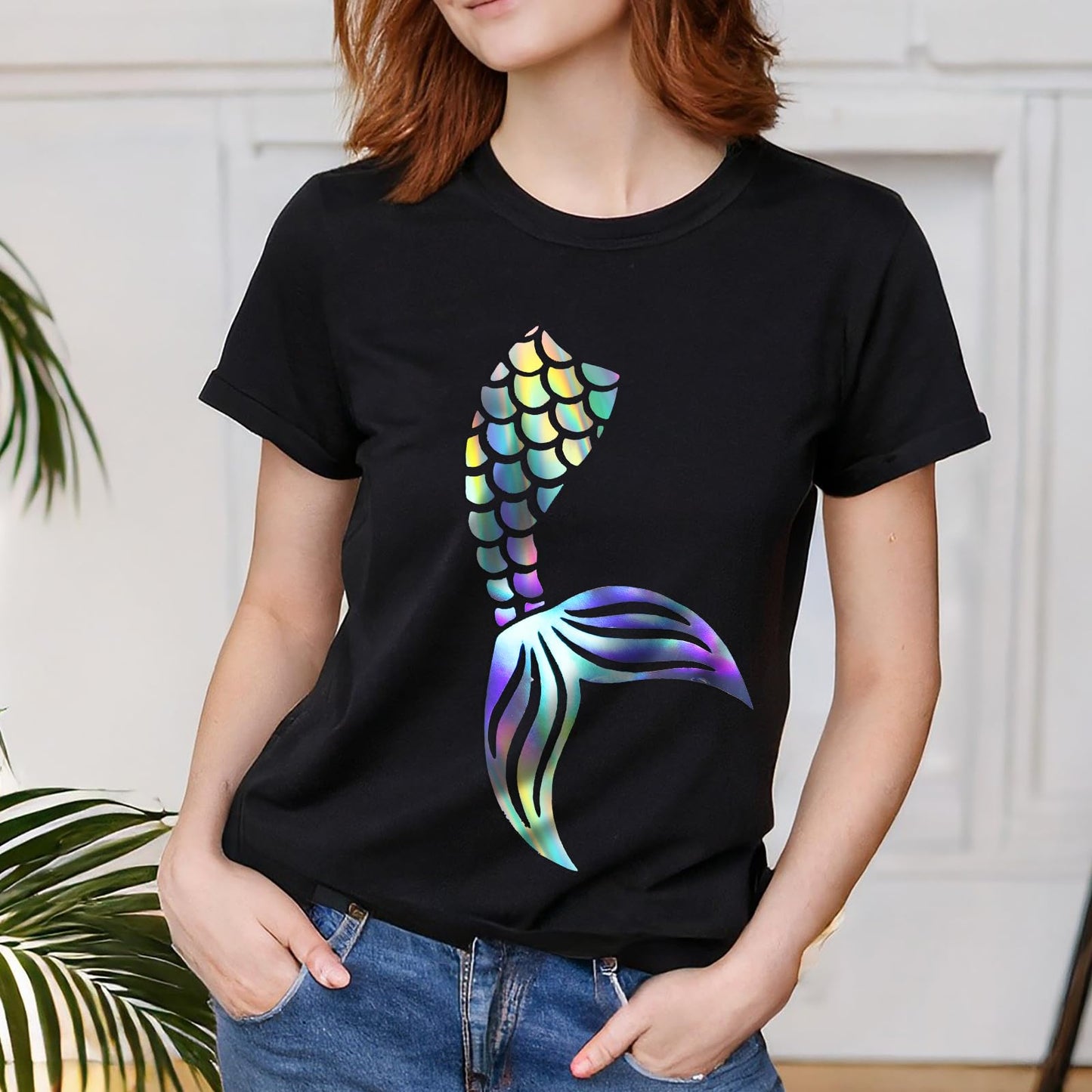 Rainbow Silver Holographic Heat Transfer Vinyl 12" x 6ft Silver Metallic HTV for T-Shirts, Clothing, Rainbow Iron on Vinyl Work with Craft Cutter