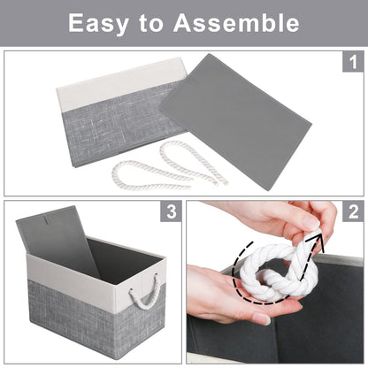 Storage Bins [3-Pack], Foldable Storage Baskets for Organizing Toys, Books, Shelves, Closet, Large Storage Box with Rope Handles, Sturdy Organizer Bins, White & Grey