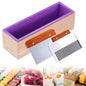 Silicone Soap Molds Kit-42 oz Wooden Silicone Rectangular Mold with Stainless Steel Wavy & Straight Scraper for Soap Cake Making (Purple)