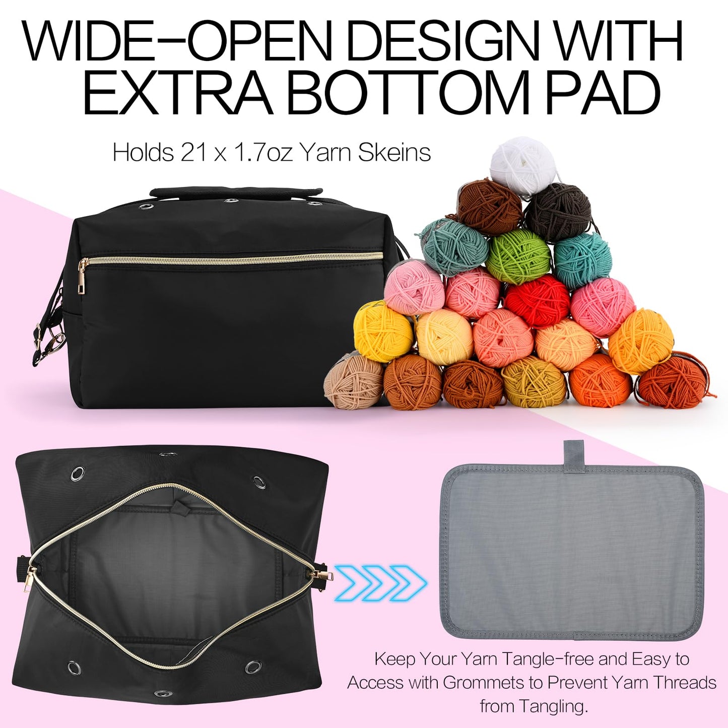 home Yarn Bag Crochet Bag Organizer Knitting Bag Organizer Crochet Storage Yarn Holder for Crochet Accessories Yarn Storage Bag for Crocheting Gifts for Crochet Lovers,Mom,Women,Black