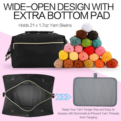 home Yarn Bag Crochet Bag Organizer Knitting Bag Organizer Crochet Storage Yarn Holder for Crochet Accessories Yarn Storage Bag for Crocheting Gifts for Crochet Lovers,Mom,Women,Black