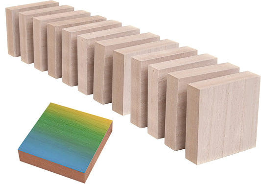 (12-Pack) - 4” x 4” Wooden Blocks for Crafts - 1-Inch Thick Square MDF Blocks - Smooth Surface with Wood Grain Pattern - Highly Customizable Blank Wood Squares