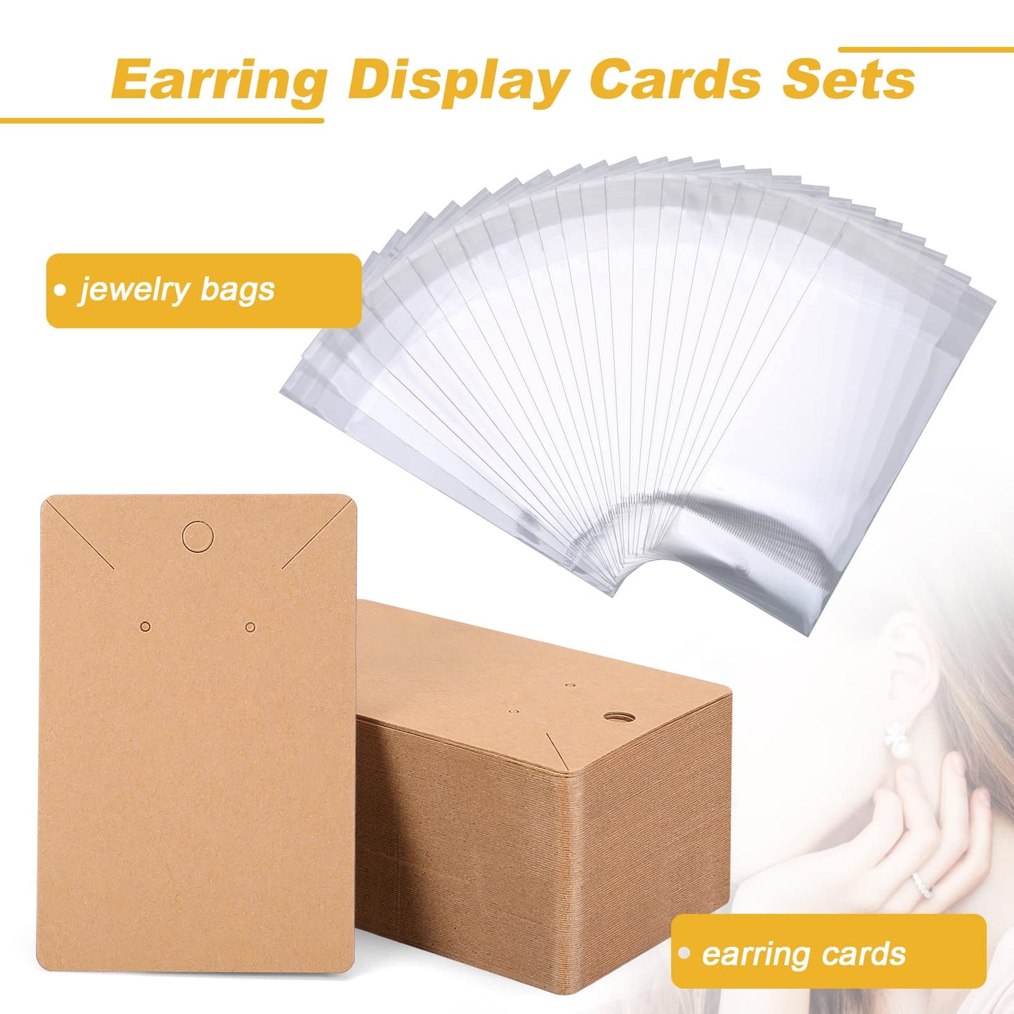 500 Pcs Earring Display Cards - Necklace Packing Card with 500 Pcs Bags, for Earrings Necklace Jewelry Display Packaging, DIY, Craft, Retail
