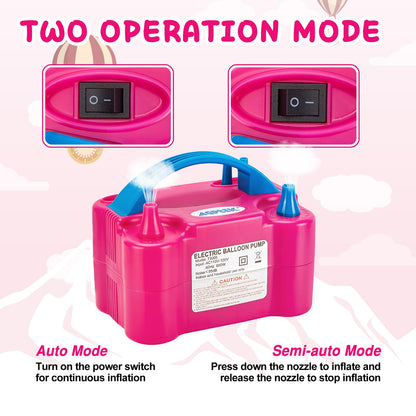 Electric Air Balloon Pump, 110V 600W Rose Red Portable Dual Nozzle Inflator/Blower for Party Decoration