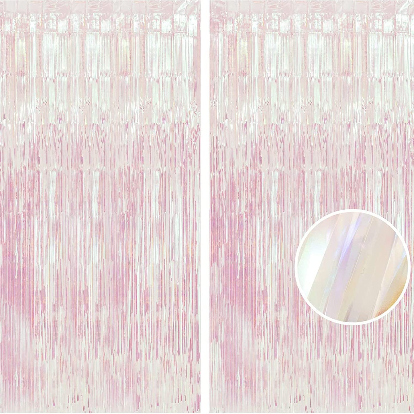 Party Decorations Iridescent Foil Fringe Backdrops - 2 Pack 3.2 x 6.5 ft Holographic Tinsel Photo Booths Pros Streamer Curtains for Easter Girl Birthdays Engagement Unicorn Parties - Clear