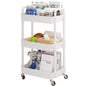 3-Tier Rolling Utility Cart with 12 Category Labels,Multifunctional Storage Shelves with Handle and Lockable Wheels for Room,Office,Kitchen,Bathroom,White