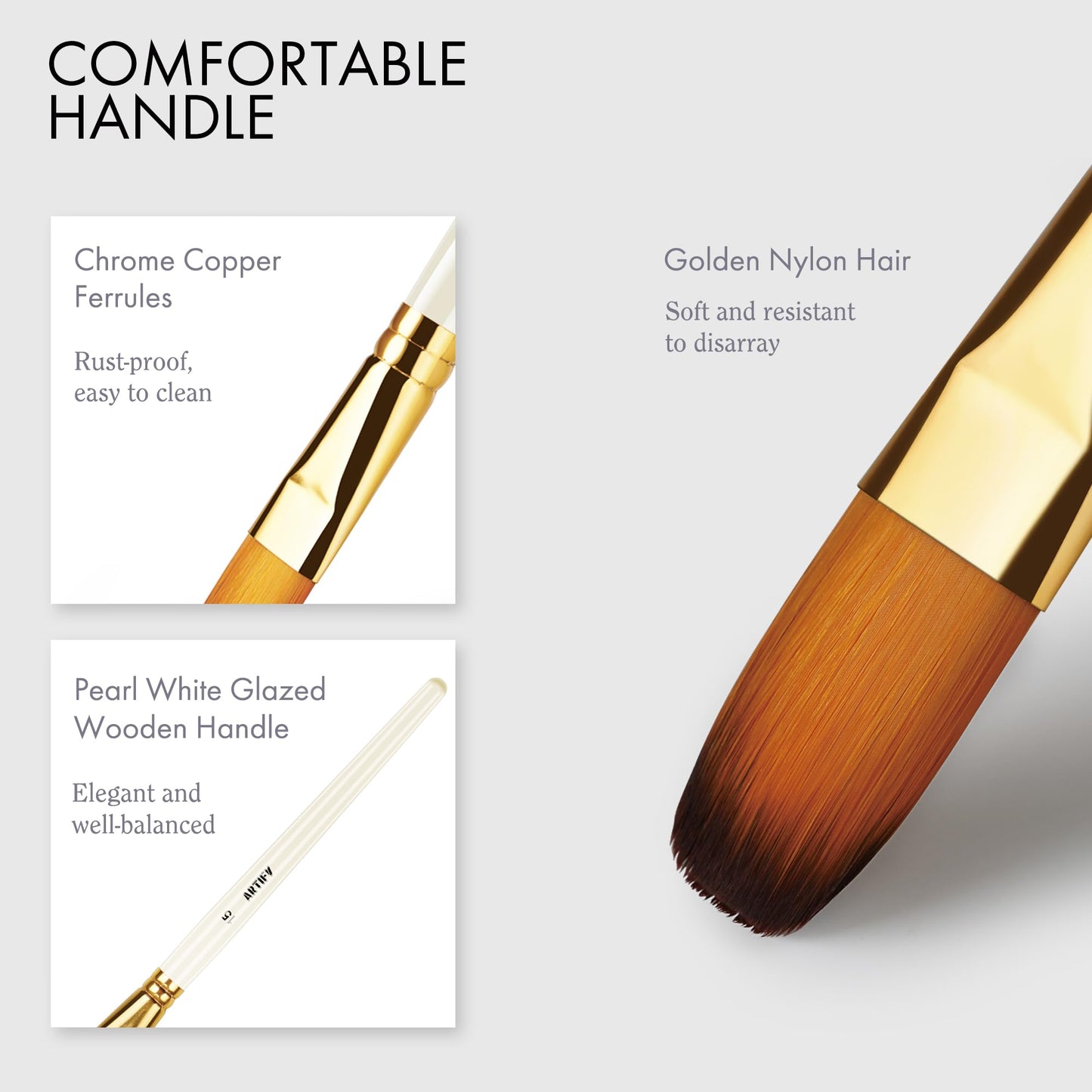 18 Piece Paint Brush Set, ARTIFY 15 Acrylic Paint Brushes, Palette Knife, and 2 Sponges, Professional Artist Paint Brushes for Acrylics, Watercolors, Gouache, Canvas, and Face Painting, Pearl White