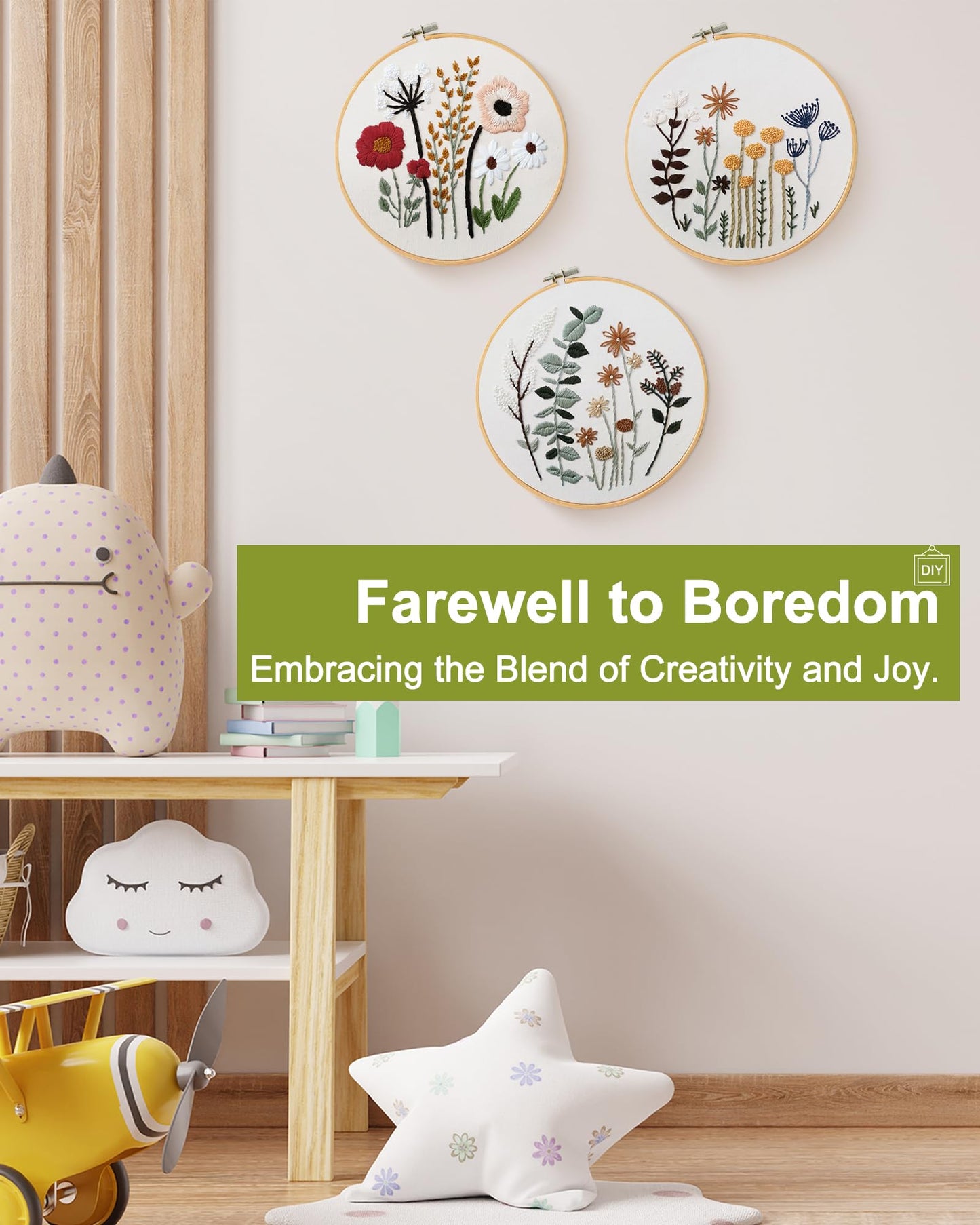 3 Sets Embroidery Kit,Cross Stitch Kits for Beginners,Needlepoint Kits for Adults with Easy Floral Pattern Hand Crafts,Hoop,Needle,Mothers Day Gifts