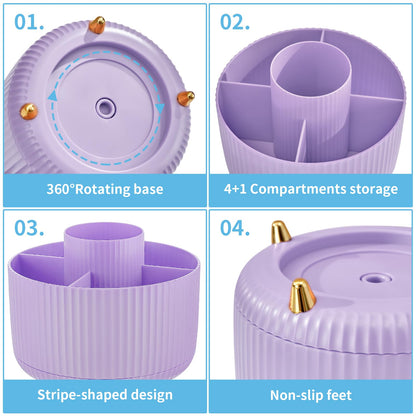 Desk Organizer, 360-Degree Rotating Pen Holder, Desk Organizers and Accessories with 5 Compartments Pencil Organizer, Art Supply Storage Box Caddy for Office, Home(Pink/Purple Random)