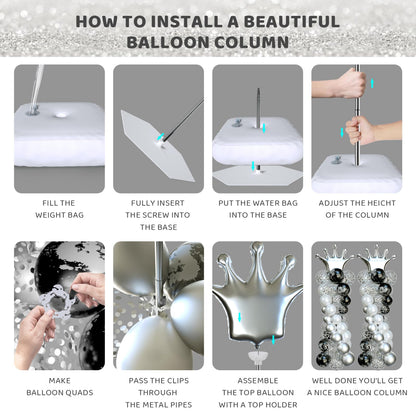 Balloon Arch Stand, Balloon Arch Kit of 2, 7 Feet Height Adjustable Metal Balloon Column Stand for Party Decorations Wedding Birthday, Graduation Party Decoration, Baby Shower, Silver