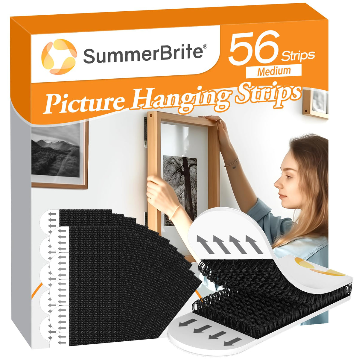 Picture Hanging Strips Heavy Duty(M/12Lbs) 28Pairs/56 Strips Damage Free Wall Picture Hangers Without Nails, Removable Refill Adhesive Strips for Wall Posters Home Decor, Medium, Black