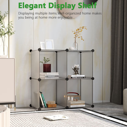Cube Storage Organizer, 4-Cube Shelves Units, Closet Cabinet, DIY Plastic Modular Book Shelf Ideal for Bedroom, Living Room, Office, 24.8" L x 12.4" W x 24.8" H Grey UPCS04G