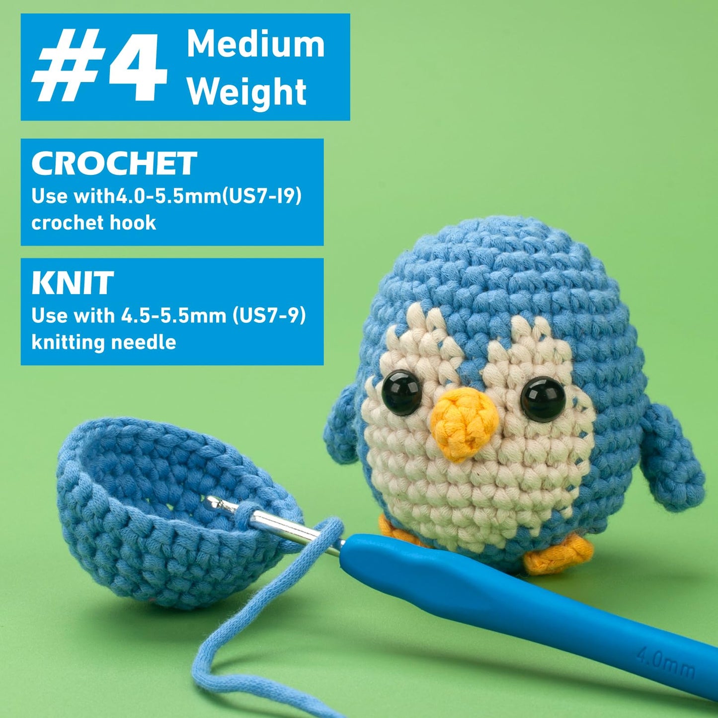 Beginners Crochet Yarn for Crocheting, Cotton Yarn for Crochet, 3 Pack×1.8 oz Amigurumi Yarn with Easy-to-See Stitches, Thick & Soft, Worsted Medium # 4 Yarn, Cotton-Nylon Blend-Orange/Green/Blue