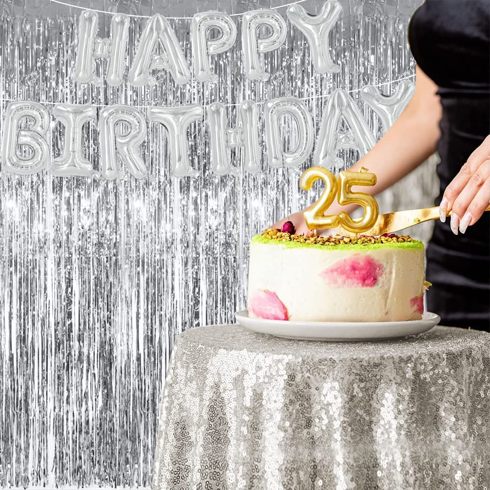 3Pcs Silver Metallic Tinsel Foil Fringe Curtains,3.28ft x 6.56ft Silver Photo Booth Backdrop Streamer Curtain,Great for Bachelorette,Birthday,Christmas,New Year Party Decorations