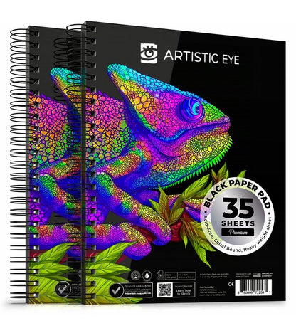 9x12 Premium Black Paper Pads, Spiral Bound Sketchbook, Pack of 2, 70 Sheets (150g/m2), Acid-Free Drawing Paper, Ideal for Kids, Teens & Adults