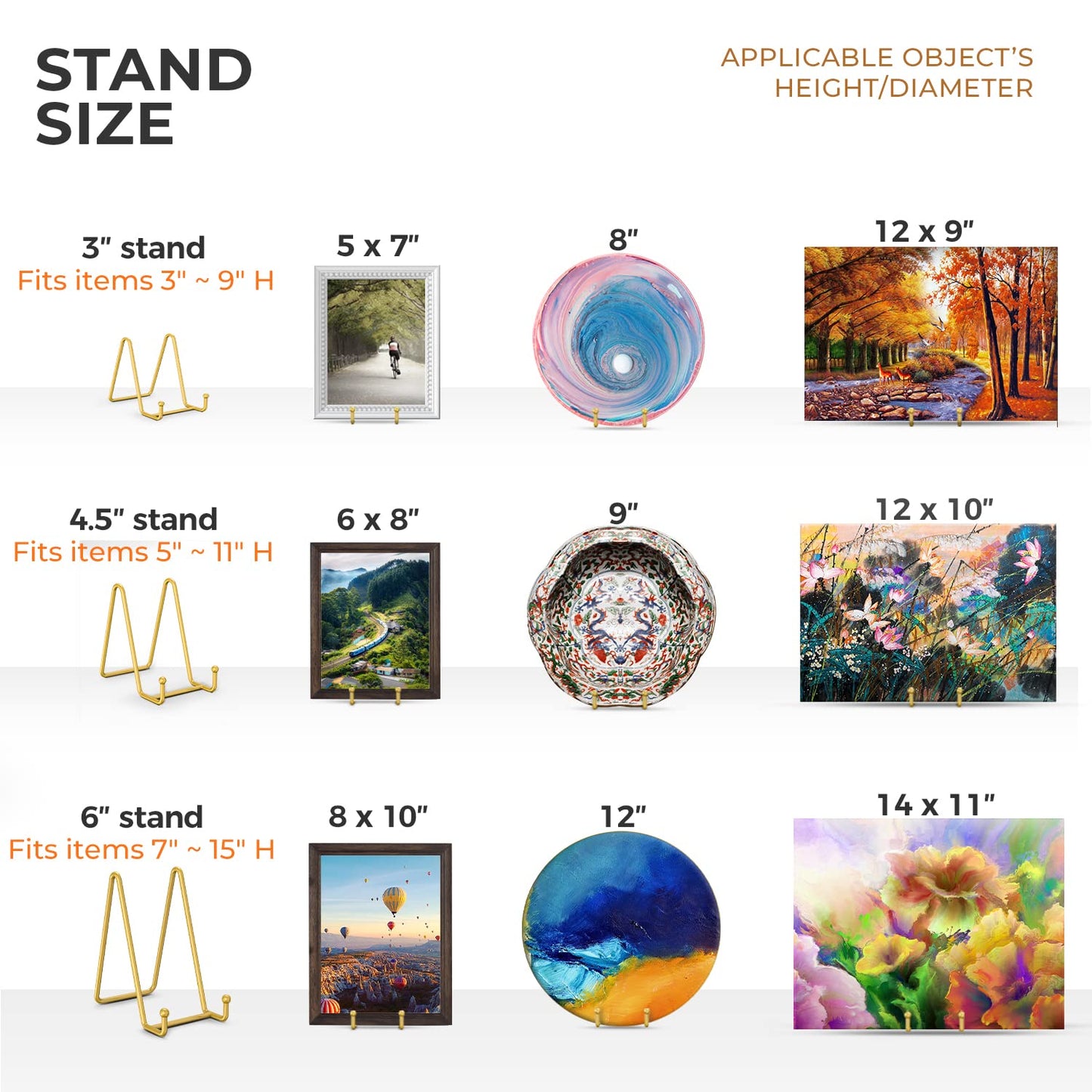 Plate Stands for Display - 6 Inch Plate Holder Display Stand + Metal Frame Holder Stand for Picture, Decorative Plate, Photo Easel, Tabletop Art (Gold 2 Pack)