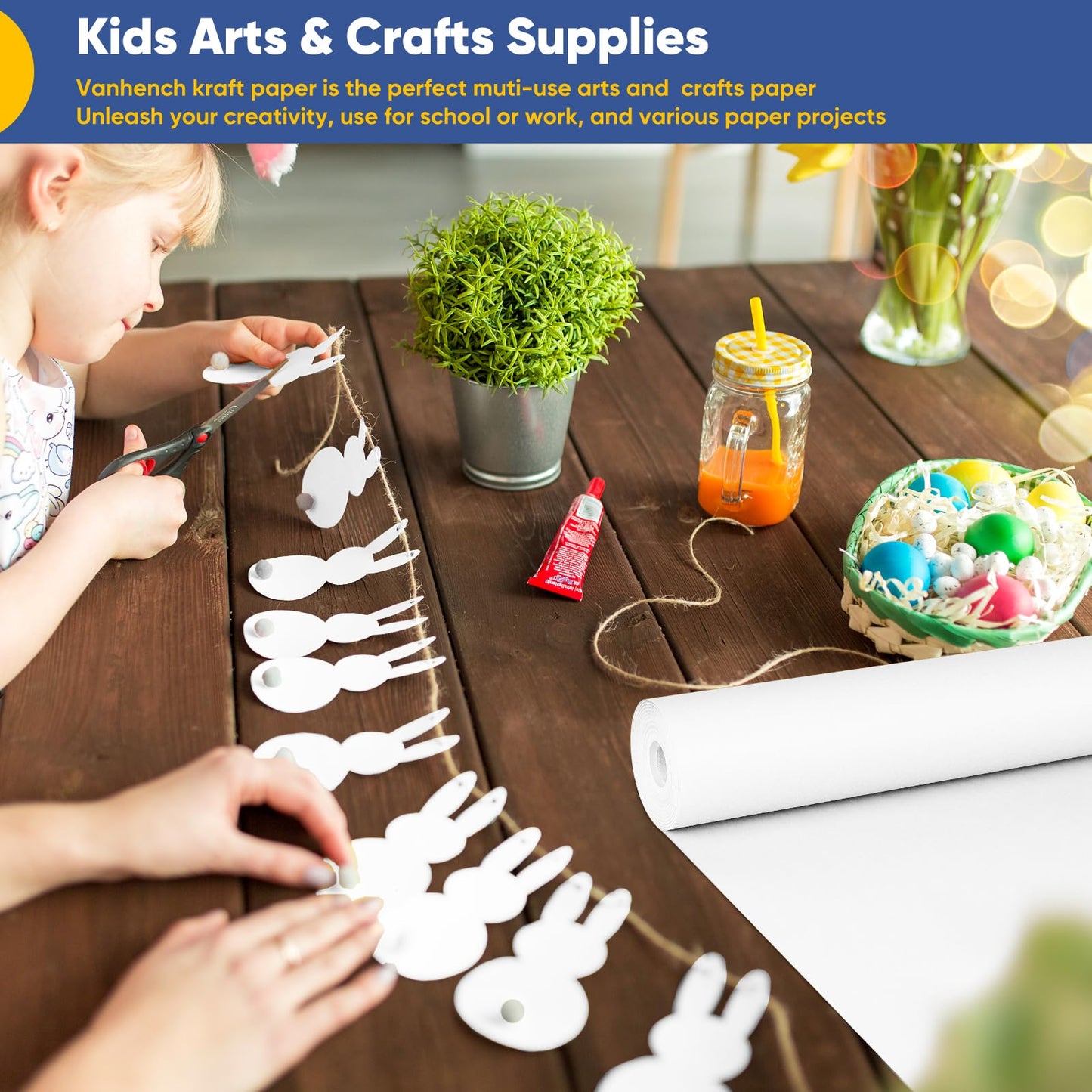 White Wrapping Paper 17.5"x1200"(100'), White Easel Painting Drawing Paper Roll Kids Art Supplies, Chart Poster Bulletin Board, Floor Covering Arts Crafts Gift Wrap 80GSM 55LB