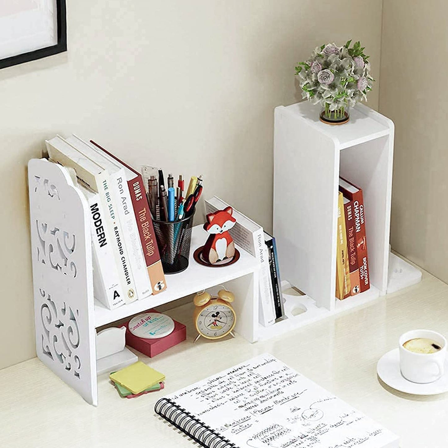 Small Bookshelf for Desktop Storage, Mini Cute Office Desk Shelves White Versatility Organizers for Women, Kids