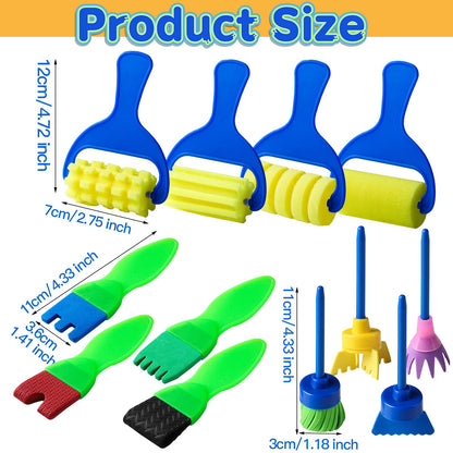 Kids Paint Brushes, 12 Pack Washable Painting Brushes for Toddlers Kids Early Learning Toys Foam Roller Sponge Arts Crafts Gift