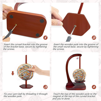 Wooden Yarn Holder for Knitting and Crocheting, Magnetic Yarn Ball Holder with Anti-Slip Pads, Yarn Holder Spinner for DIY Crafts, Crochet Gift for Knitting Lovers