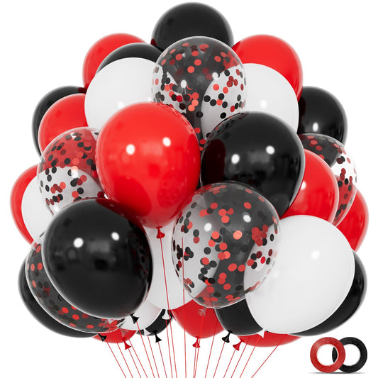 68Pcs Red Black White Latex Balloons 12 Inch with Black Red Confetti Balloons for Birthday, Wedding, Baby Shower, Graduation Poker Card Party.