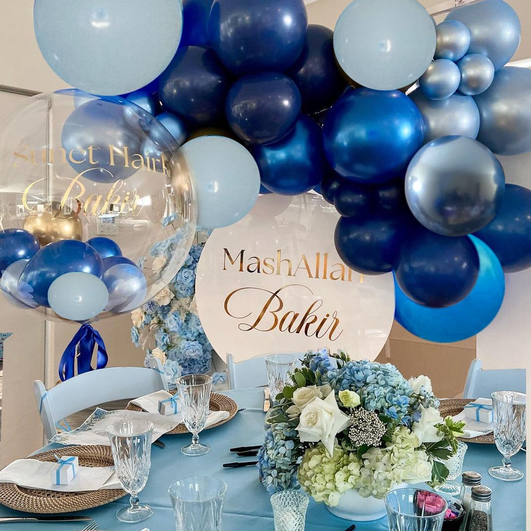Blue Balloon Metallic Blue Balloons, 60Pcs 12Inch Chrome Blue Balloons Kit Macaron Baby Pearl Navy Blue Latex Balloons for Birthday Wedding Baby Shower Party Decoration