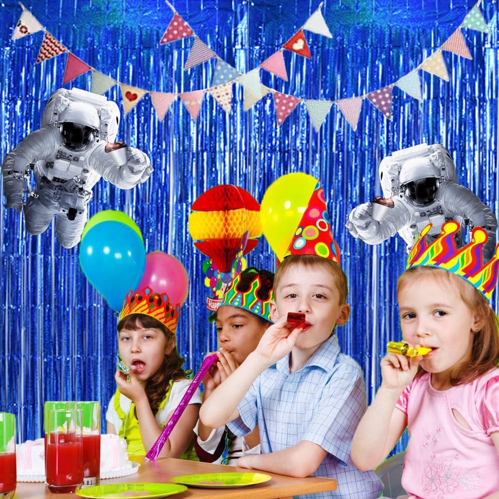 3Pcs Laser Blue Door Streamers, Photo Booth Backdrop Metallic Streamers Foil Fringe Curtains for Birthday, Christmas, New Year, Bachelorette, Grad Party Decor (9.9ft x 6.6ft)