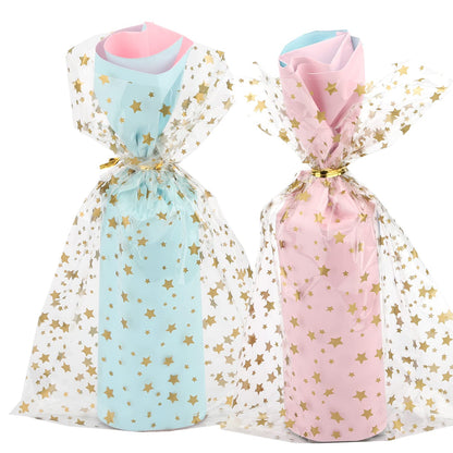 100 Pcs Star Printed 5"X 7" Gift Wrap Cello Cellophane Treat Bags Party Favor bags Clear Candy Cookie Bags Plastic Poly Goodie Storage Bags with Twist Ties for Bakery,Birthday, Wedding ,Party Decorations (Gold)