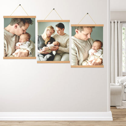 Magnetic Poster Hanger Frame In Pine Color 3 pack, 16x24 16x20 16x16 Wooden Hanging Kit for Walls Map Canvas Artwork, 16 inchx3pcs