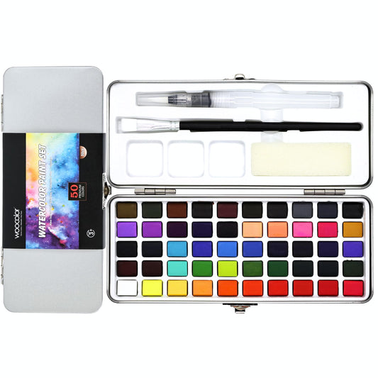 Watercolor Paint Set 50 Vivid Colors for Paingting, Travel Watercolor Kits with Palette, Brush, Sponge, Ideal for Adults, Kids, Hobbyists, Paingting Lovers, Art Supplies